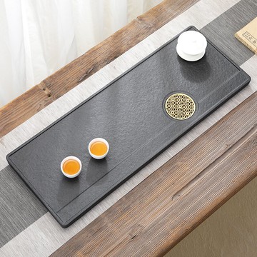 烏金石茶盤磨砂長方形石茶盤家用整塊泡茶臺日式辦公大茶托排水式