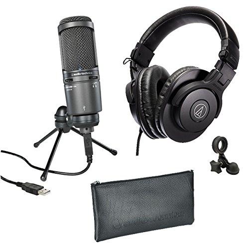 Audio Technica AT2020USB  Condenser Microphone   M30X Headphones   Mic Tripod 並行輸入品