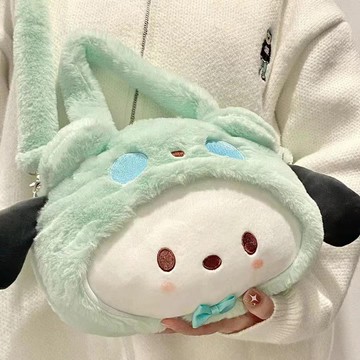 🌟優選好物🌟秋冬新款日係卡通包可愛帕恰狗毛絨斜挎包女生手提單肩包化妝包