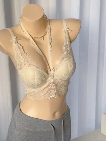 【小胸聚攏】蕾絲吊帶內衣 文胸 抹胸 吊帶背心 掛脖設計 加厚上託 性感純欲風 可外穿內搭 無鋼圈舒適