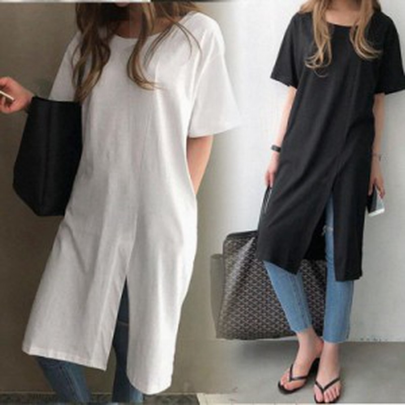 21半袖夏レディースtシャツ 白ロング丈スリットワンピース 春 夏 春夏 オフィス Aライン 大人 可愛い 人気コットン ゆったり 長いシー 通販 Lineポイント最大1 0 Get Lineショッピング