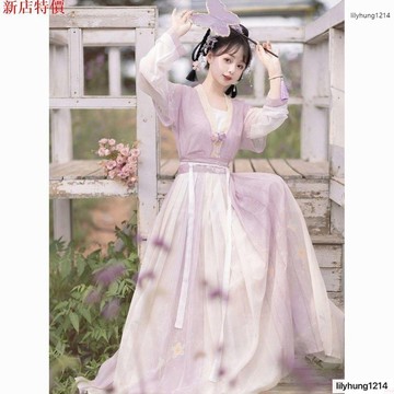 【桃園出貨】國風漢服墨染原創唐褙子漢服女成年人圓領短衫半袖齊腰夏天輕薄日常套裝角色扮演中國風cosplay裝扮服