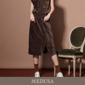 現貨【MEDUSA 曼度莎】棕色絨布運動休閒A字長裙（M-XL）｜運動風長裙 休閒長裙