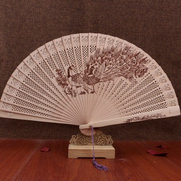 木質扇子中國風檀香扇古風鏤空裝飾擺件流蘇配飾折扇女式折疊扇