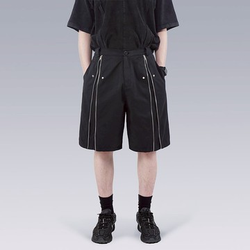 縱向對稱多穿法機能高街工裝潮流短褲 金屬拉鏈五分褲