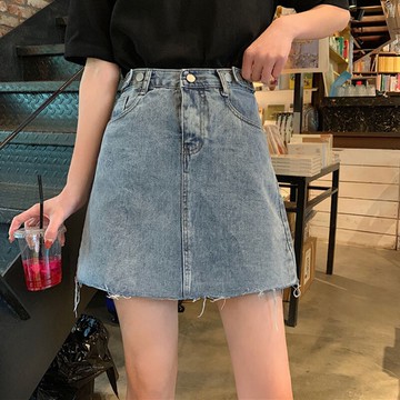 高腰顯瘦牛仔裙女新款韓版chin簡約半身裙百搭包臀A字短裙潮1入