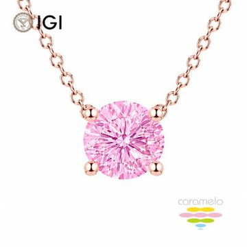 彩糖鑽工坊 IGI 1克拉 粉鑽 14K 玫瑰金 四爪鑽石項鍊 (培育鑽石 粉紅鑽石 彩鑽 FANCY VIVID PINK)