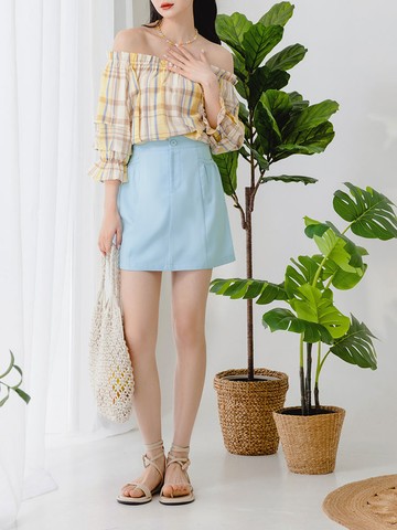 簡約車線抓皺口袋A字短裙