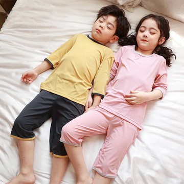 夏季兒童家居服套裝男童短袖百搭七分袖空調服女童短褲睡衣兩件套