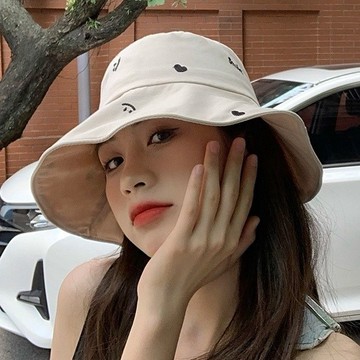 🌞ins漁夫帽子女夏天刺繡笑臉時尚大簷顯臉小盆帽韓版遮臉遮陽帽潮優質