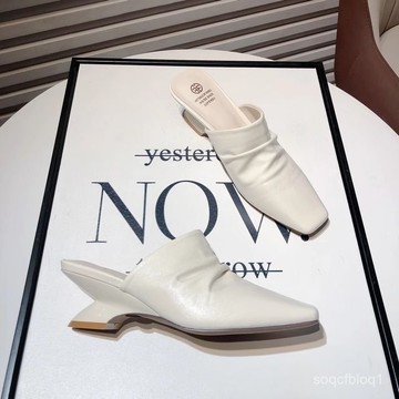 時尚法式氣質半拖鞋穆勒鞋 優雅時尚涼拖夏包頭新款軟皮女2025年外穿高跟涼鞋 高跟鞋 涼鞋女 日系涼鞋 韓國女鞋 上班鞋