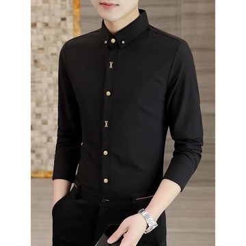 黑色襯衫男款長袖職業免燙商務休閑正裝男士結婚西裝白襯衣春秋裝