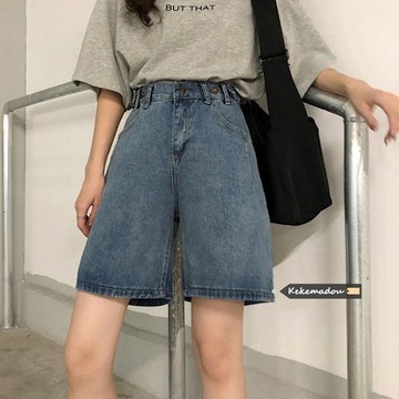 胖胖美依 牛仔短褲  寬褲 直筒褲  S-XL新款五分褲女寬鬆直筒短褲高腰顯瘦a字闊腿褲GB210B-A923.