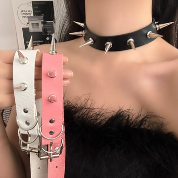 【台灣公司 可打統編】免運 歐美潮酷PU皮尖釘鉚釘項圈項鏈女女生潮流街拍頸帶項鏈鎖骨鏈飾品 可開發票 全館五折 工廠現貨直銷 新品特價 z9211