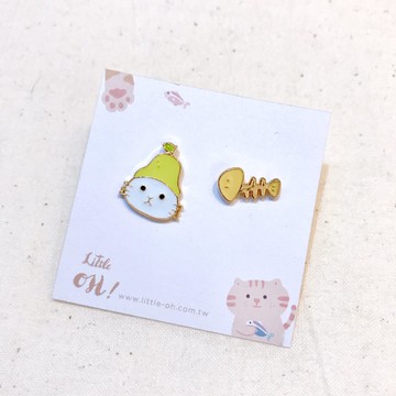 西洋梨貓戴帽子 耳針耳夾