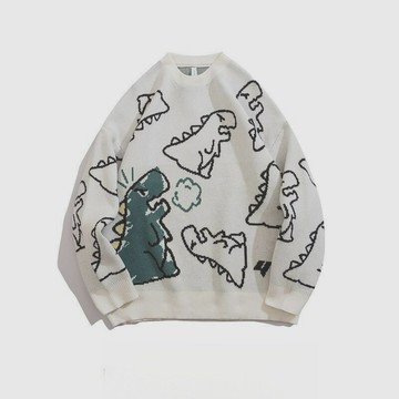 悟空潮牌街頭卡通滿印圓領毛衣男嘻哈ins寬松百搭情侶針織衫強之鑫弘-衣錦男裝