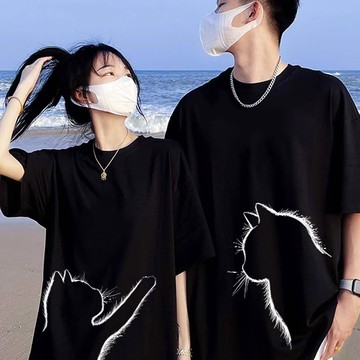 S~XL 側面剪影貓咪 純棉 短T 情侶T【Y1188】MIT 情侶裝 短袖T恤 班服 加大尺碼 男女可穿 可單買 背心