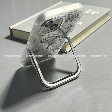ins風 黑白滿屏蝴蝶iPhone14promax蘋果13手機殼/支架12/女款11軟
