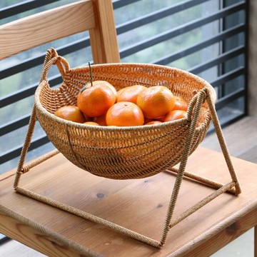 東南亞特色果盤手工仿藤編客廳茶幾零食收納架餐廳酒店多層干果盤