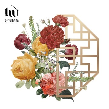 【好物良品】牡丹款《右半窗花》新春過年節慶玻璃門窗靜電窗貼