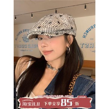 陳奶奶 精致重工蝴蝶結百搭新款貝雷帽子女前進帽顯臉小畫家帽