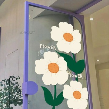 臺灣出貨【免運】網紅店玻璃門貼紙ins風雛小菊花卉貼畫 服裝奶茶店鋪櫥窗靜電牆貼