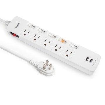 RASTO FE9 六開五插三孔二埠USB延長線 白色  1.8m  1條