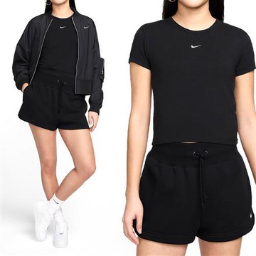 Nike CHLL KNT MD CRP 女款 黑色 運動 短版 上衣 休閒 圓領 合身 短袖 FV5509-010