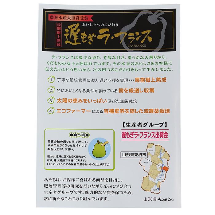 山形県産　遅もぎ ラ・フランス　特秀　8〜10玉入　約3kg （箱） 国産 洋梨