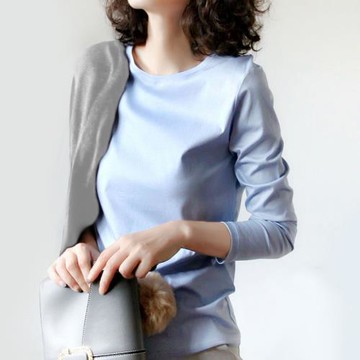 真正的全棉80支長袖t恤女絲光棉外穿純棉圓領內搭白色常規打底衫