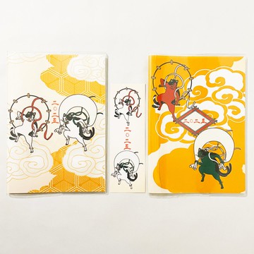 2025 年 10 月起 風神雷神貓又日程筆記本 2 插圖封面附書籤 B6 共 48 頁 蛇貓年 黑白妖怪