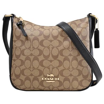 COACH C1649 ELLIE 經典LOGO印花皮革斜背包.卡其/黑