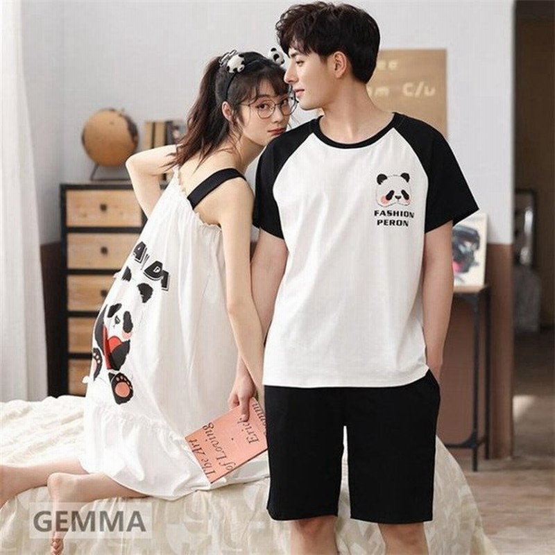 ペアパジャマ ナイトウェア ルームウェア 夏 カップル お揃い パンダ 熊 コットン お祝い 可愛い プレゼント 部屋着 彼女 彼氏 夫婦 記念日 通販 Lineポイント最大get Lineショッピング