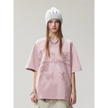 Wonderful Story美式復古麂皮絨印花圓領T恤2024夏季新款男女短袖