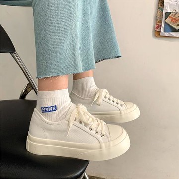 帆布鞋女可愛風日系厚底增高百搭丑萌大頭鞋ins潮復古圓頭小白鞋