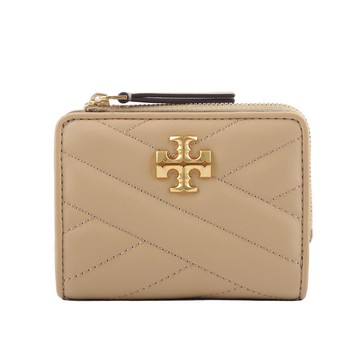 TORY BURCH Kira 縫線設計暗釦拉鍊零錢袋短夾(沙漠色)
