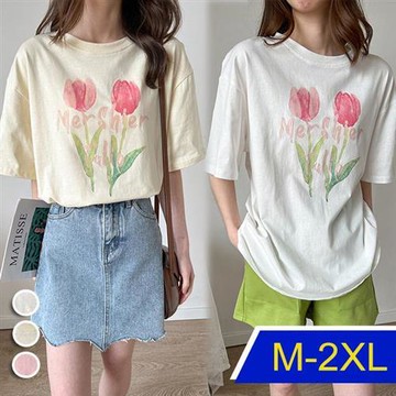 【韓國K.W.】現貨青春永駐天絲棉花版好氣色上衣(休閒/T恤/印花/小香風/中大尺碼)
