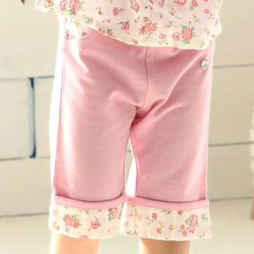 日本 ZOOLAND - 甜美花卉反摺短褲-粉紅