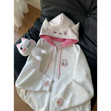 【貓耳連帽】薄款長袖拉鍊外套 日系可愛 二次元 宅萌感 女裝 春夏 貓耳朵 連帽外套