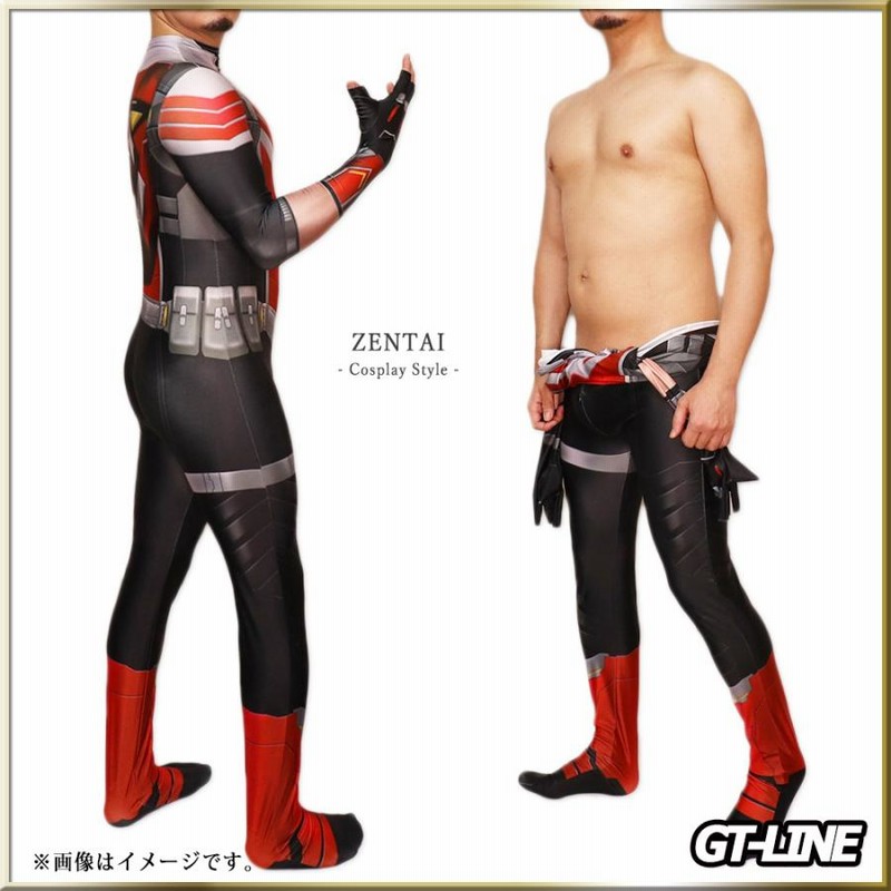 Zentai ブラックレッド ファスナー付き 全身タイツ 黒 赤 ボディー