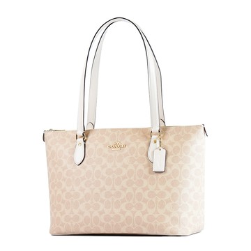 COACH 緹花LOGO防刮後拉鍊置物托特包-灰褐