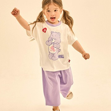 韓國 Care Bears - 聯名款偷笑熊熊短袖上衣X長褲套裝-白X紫
