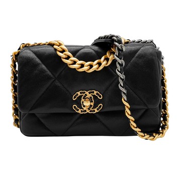 Chanel 展示品 19 菱格亮面小羊皮三色鍊手提斜背包-26cm
