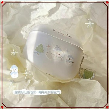 🎈耳機保護套🎈小海灣可愛插畫小狗和雪人磨砂透明耳機保護殼airpods少女心原創