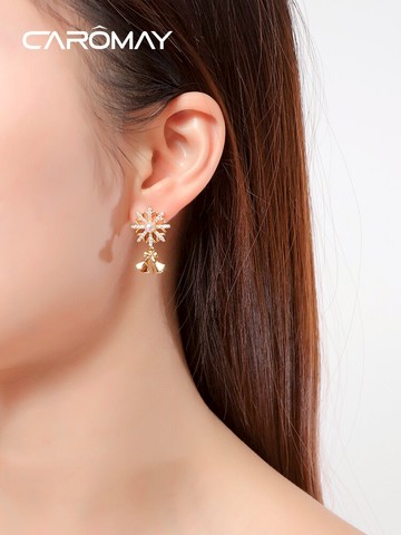 CAROMAY雪花耳環女圣誕節禮物鈴鐺浪漫耳墜小眾設計感秋冬耳飾品