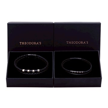 【THEODORA'S】情侶手環/手鍊-雙繩編織真皮手環 女款黑&男款黑 情侶對飾【希奧朵拉】