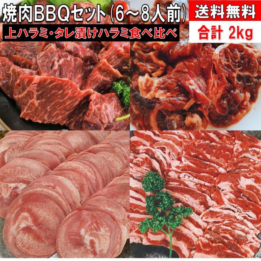 肉 バーベキュー 食材 牛肉 焼肉セット バーベキュー肉 タン ハラミ カルビ バラ 上ハラミ バーベキューセット食材 BBQ 食材 焼肉 豚肉 2.0kg  6〜8人前