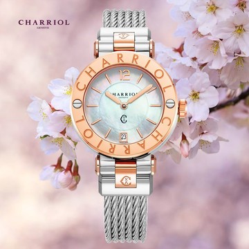 CHARRIOL 夏利豪 St-Tropez 珍珠母貝錶盤石英女腕錶-玫瑰金 CR36SP.590.004