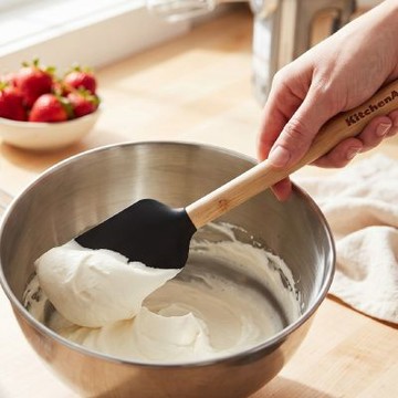 《KitchenAid》美國 不沾鍋竹柄矽膠刮刀(墨黑30cm) | 攪拌刮刀 奶油刮刀 抹刀