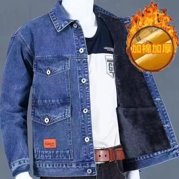 復古潮牌秋冬季加絨加厚牛仔外套男機車服潮流休閑寬松工裝夾克男